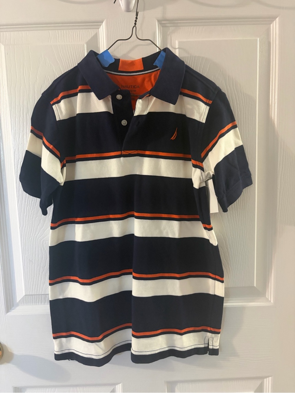 Nautica Boys Navy, White & Orange Striped Polo